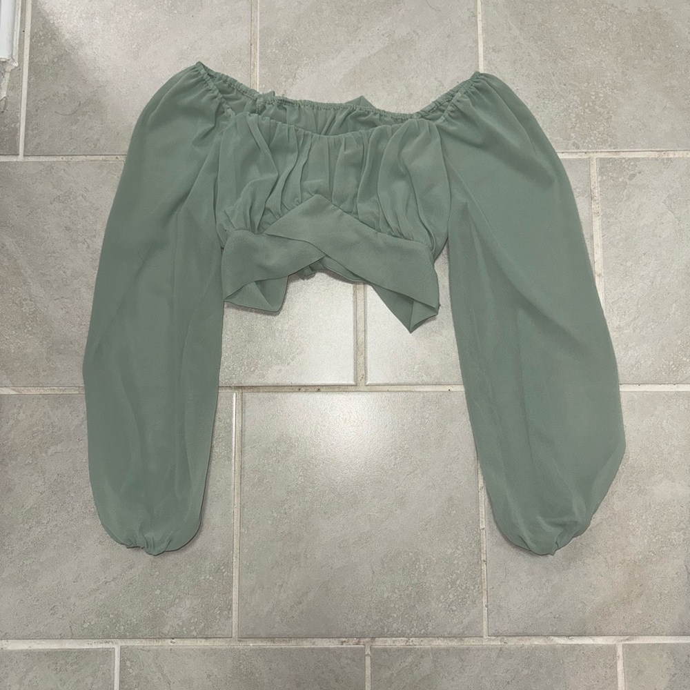 SHEIN Sage Green Off-Shoulder Crop Top